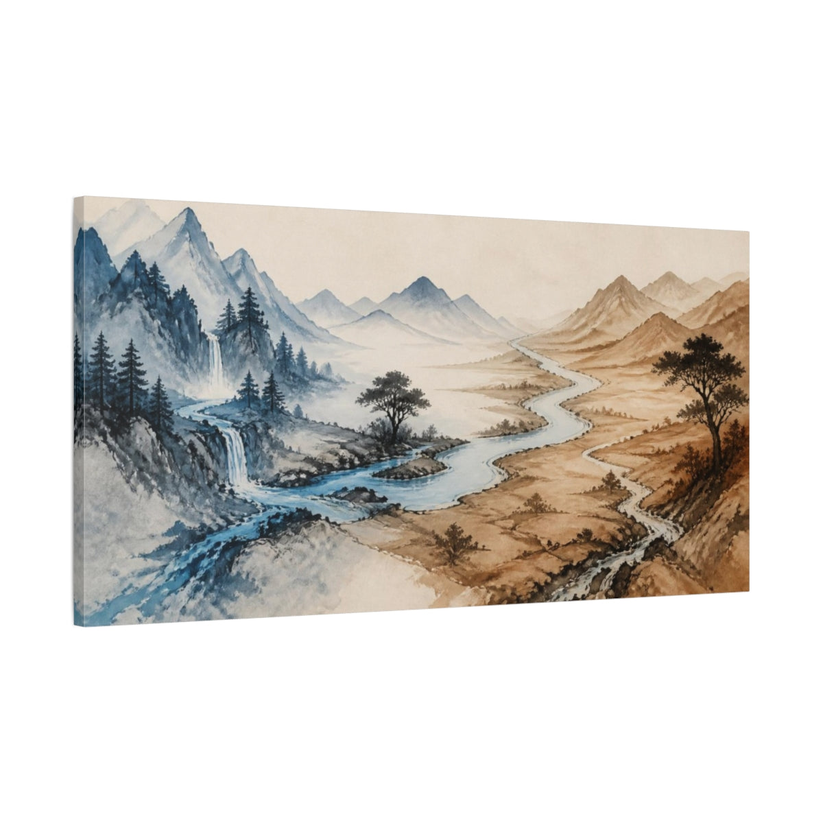 Main Mockup. River Through Mountains shown as canvas print