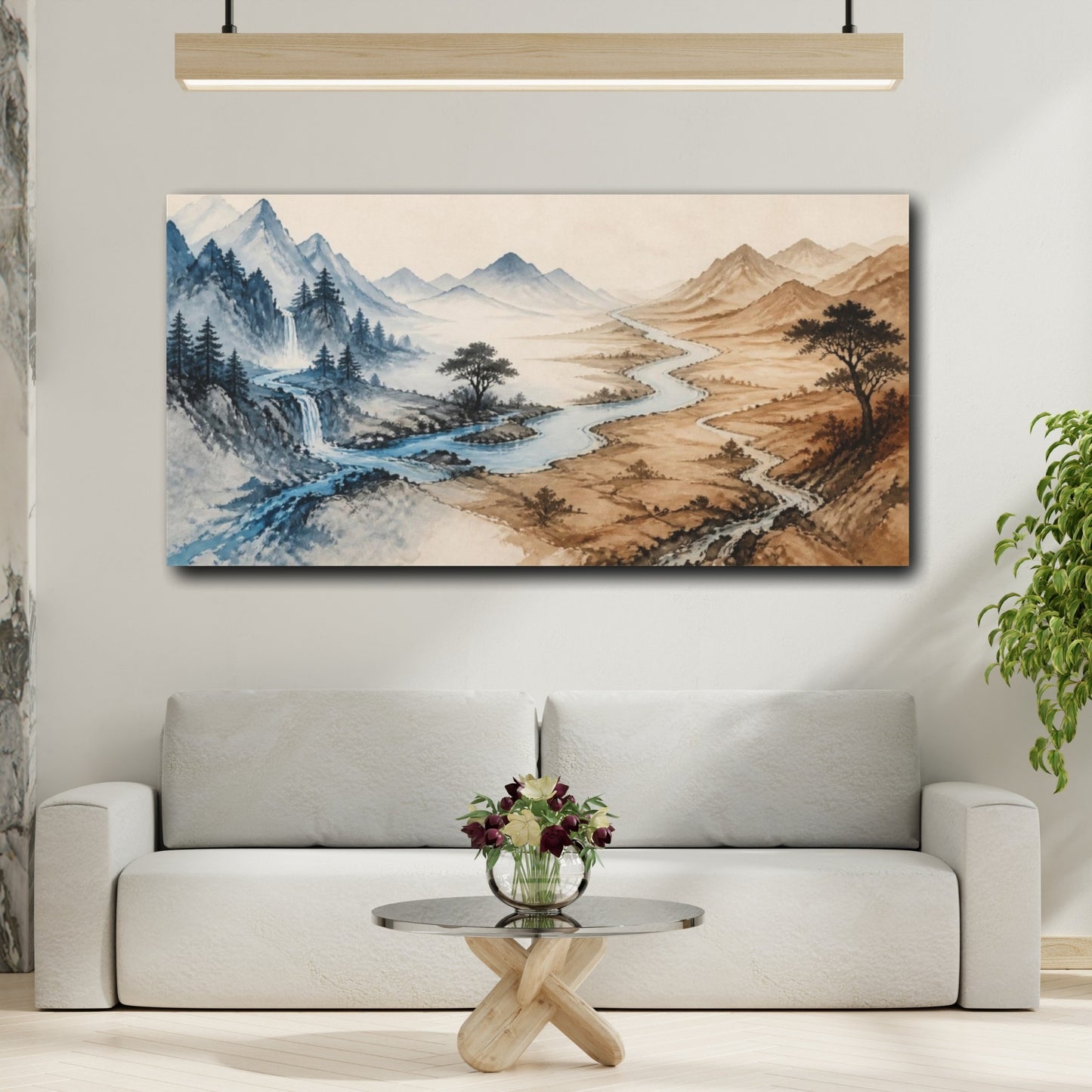 Mockup 2. River Through Mountains shown as canvas print