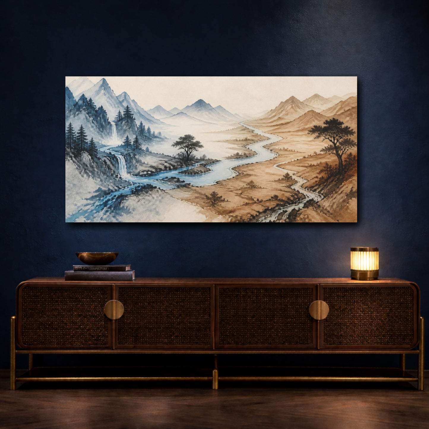 Mockup 4. River Through Mountains shown as canvas print