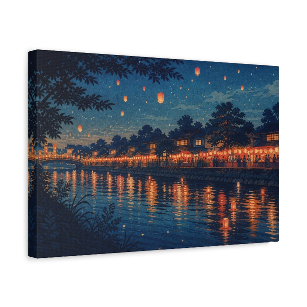 Side Mockup 4. Riverside Lantern Festival shown as canvas print