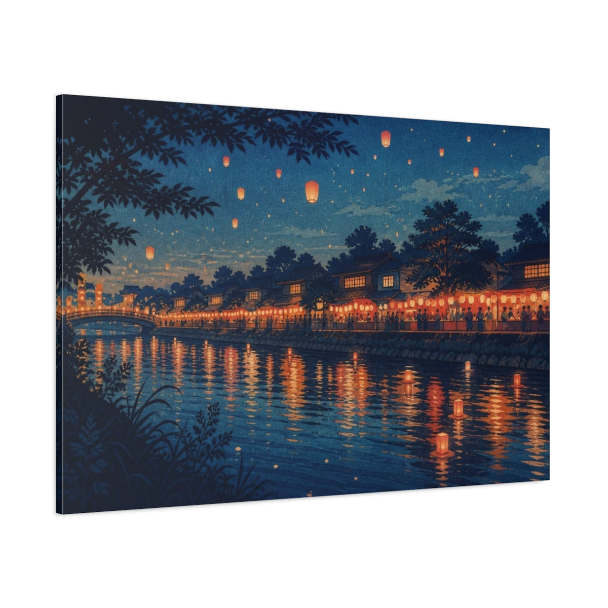 Side Mockup 1. Riverside Lantern Festival shown as canvas print