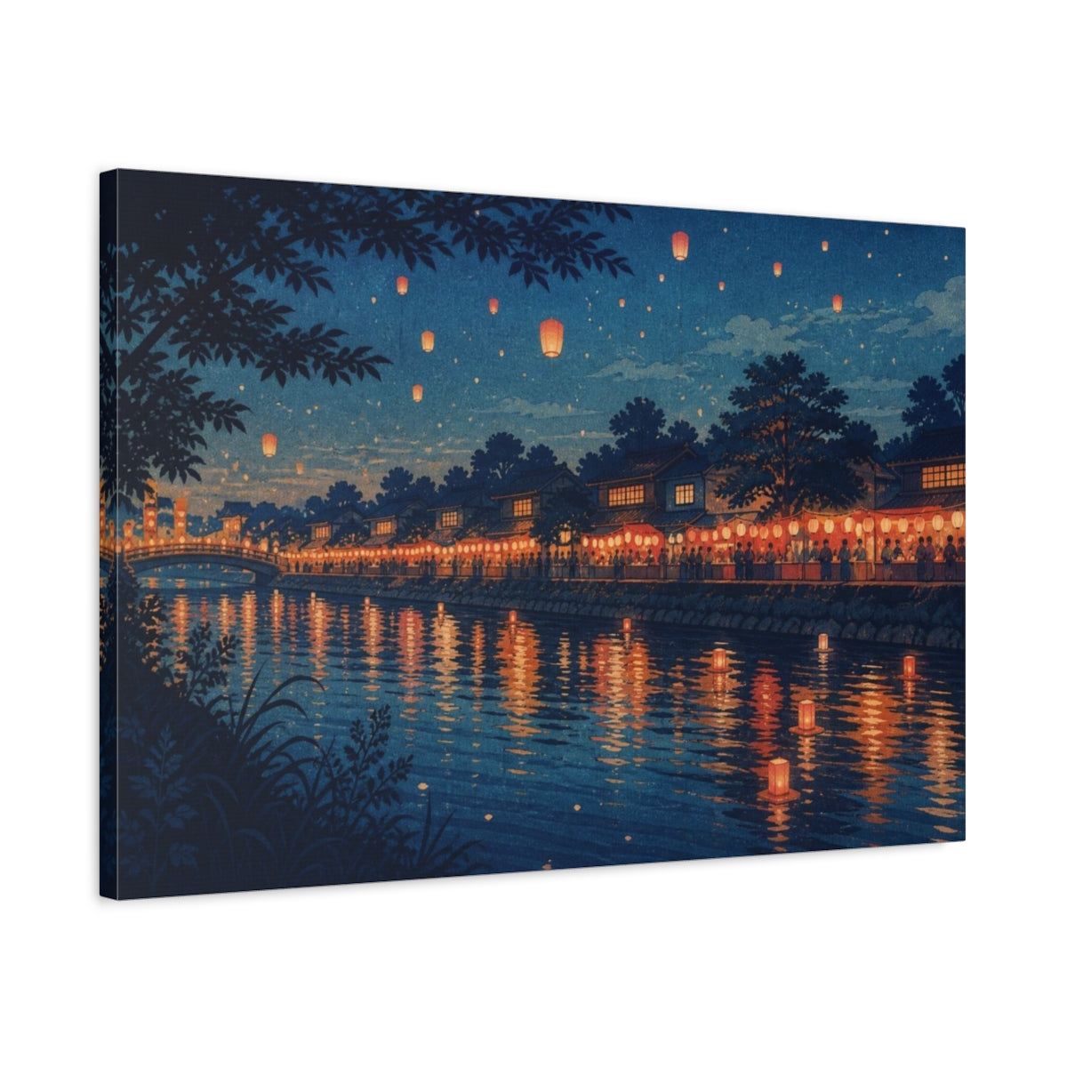 Side Mockup 2. Riverside Lantern Festival shown as canvas print
