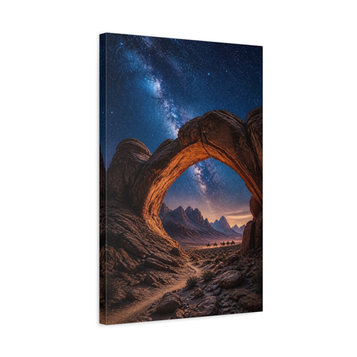 Side Mockup 3. Rock Arch Landscape At Night shown as canvas print