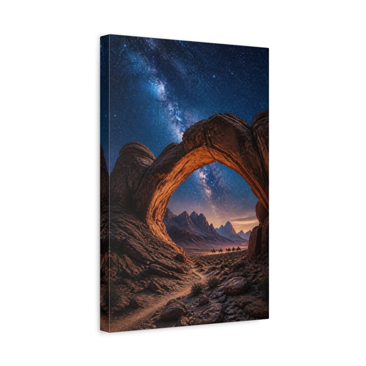 Side Mockup 4. Rock Arch Landscape At Night shown as canvas print