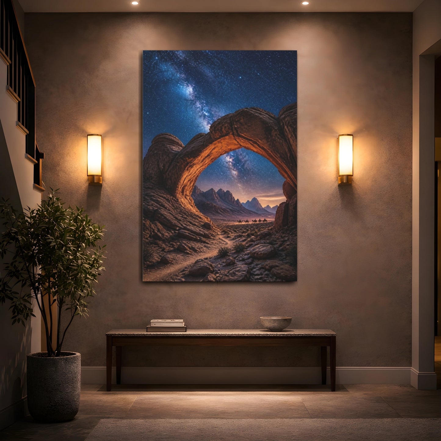 Mockup 2. Rock Arch Landscape At Night shown as canvas print
