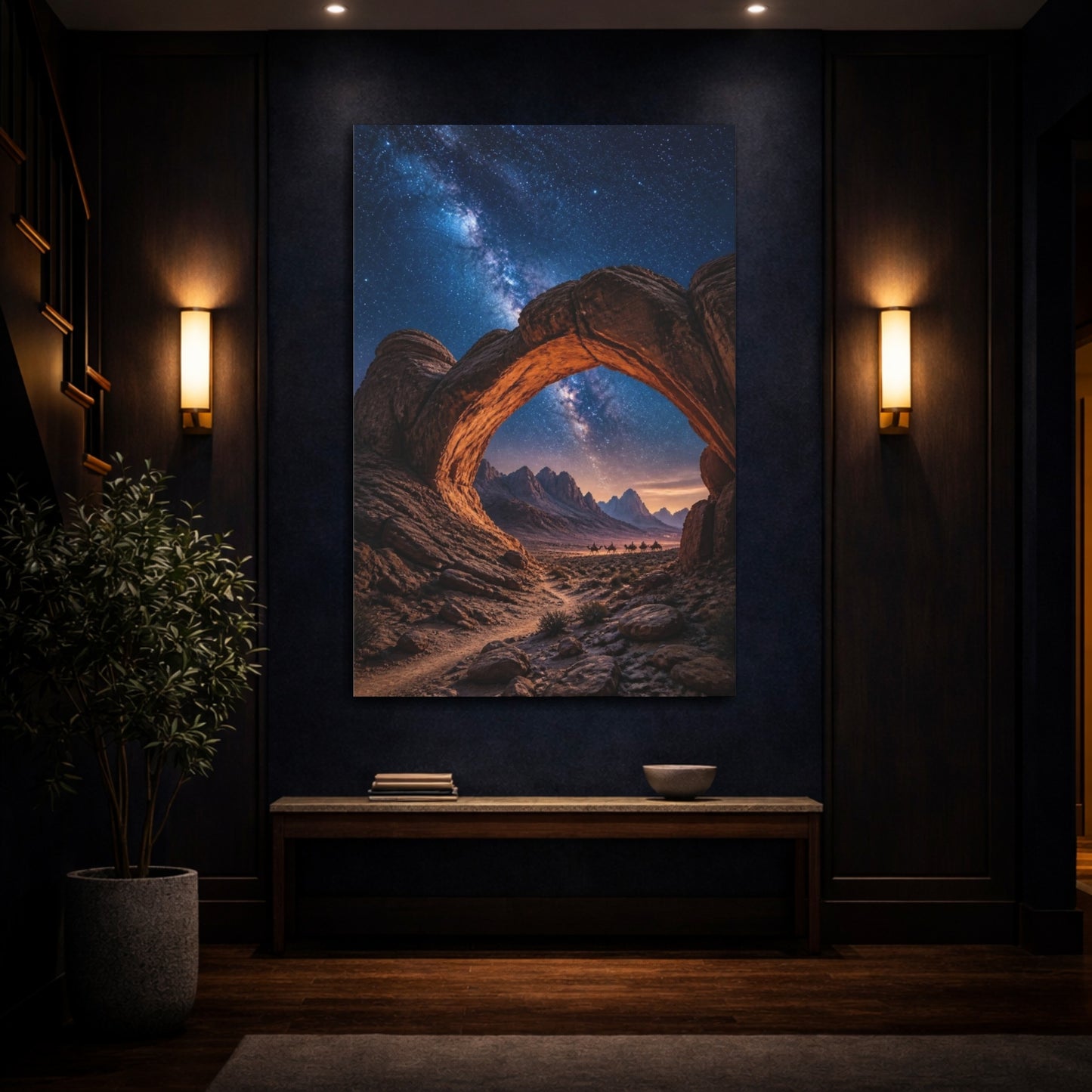 Mockup 4. Rock Arch Landscape At Night shown as canvas print