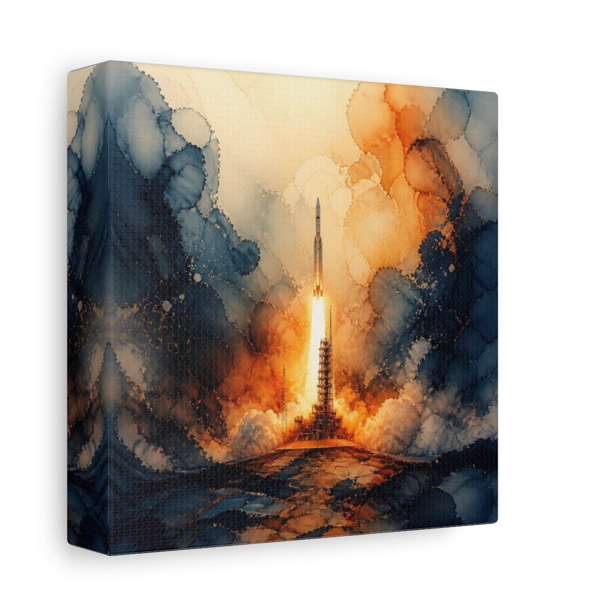Side Mockup 2. Rocket Launch Plume shown as canvas print
