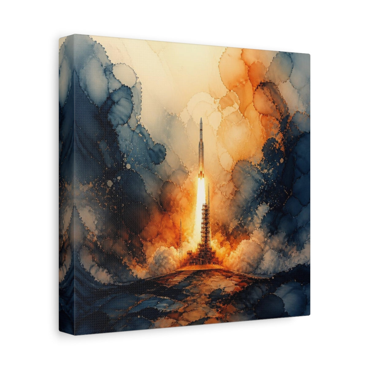 Side Mockup 9. Rocket Launch Plume shown as canvas print