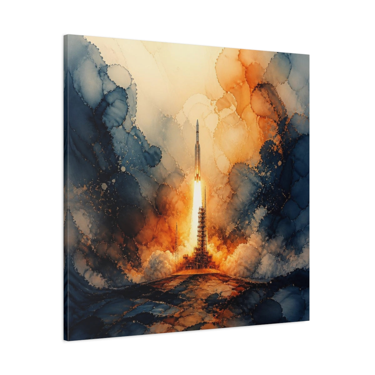 Side Mockup 1. Rocket Launch Plume shown as canvas print