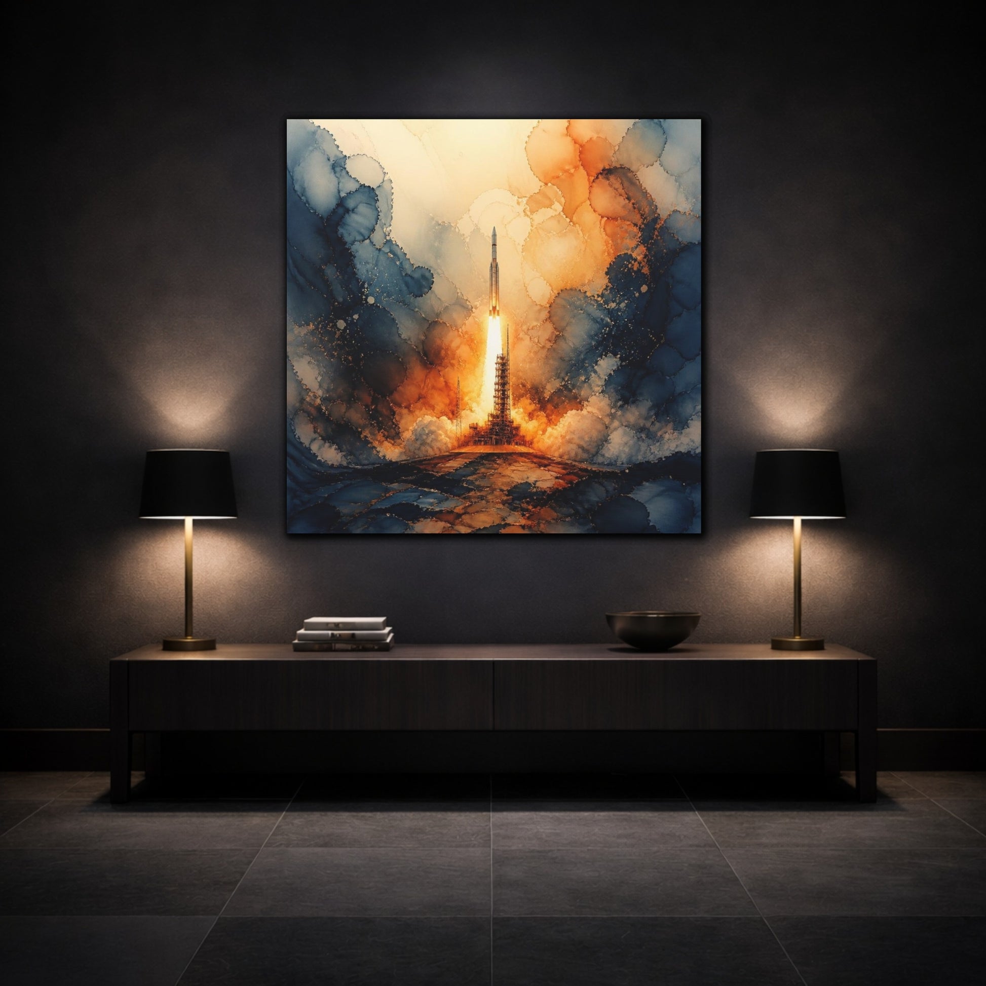 Mockup 3. Rocket Launch Plume shown as canvas print