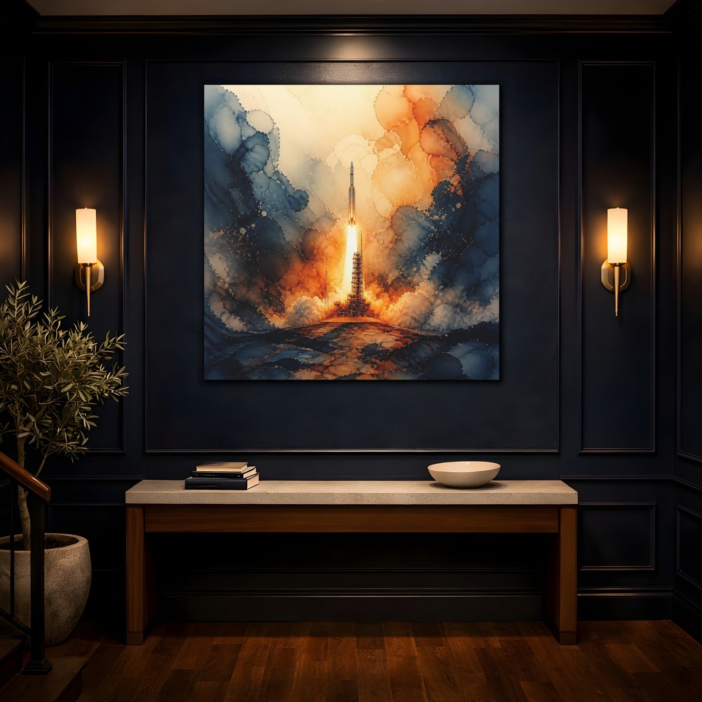 Mockup 4. Rocket Launch Plume shown as canvas print