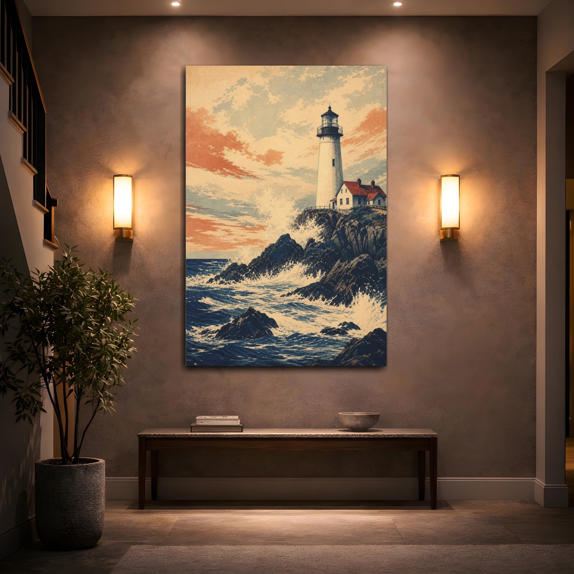 Mockup 2. Rocky Coast Lighthouse shown as canvas print