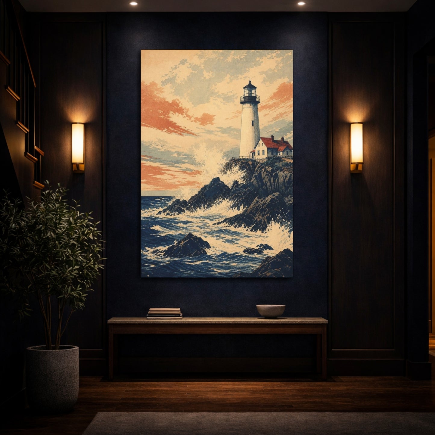 Mockup 4. Rocky Coast Lighthouse shown as canvas print
