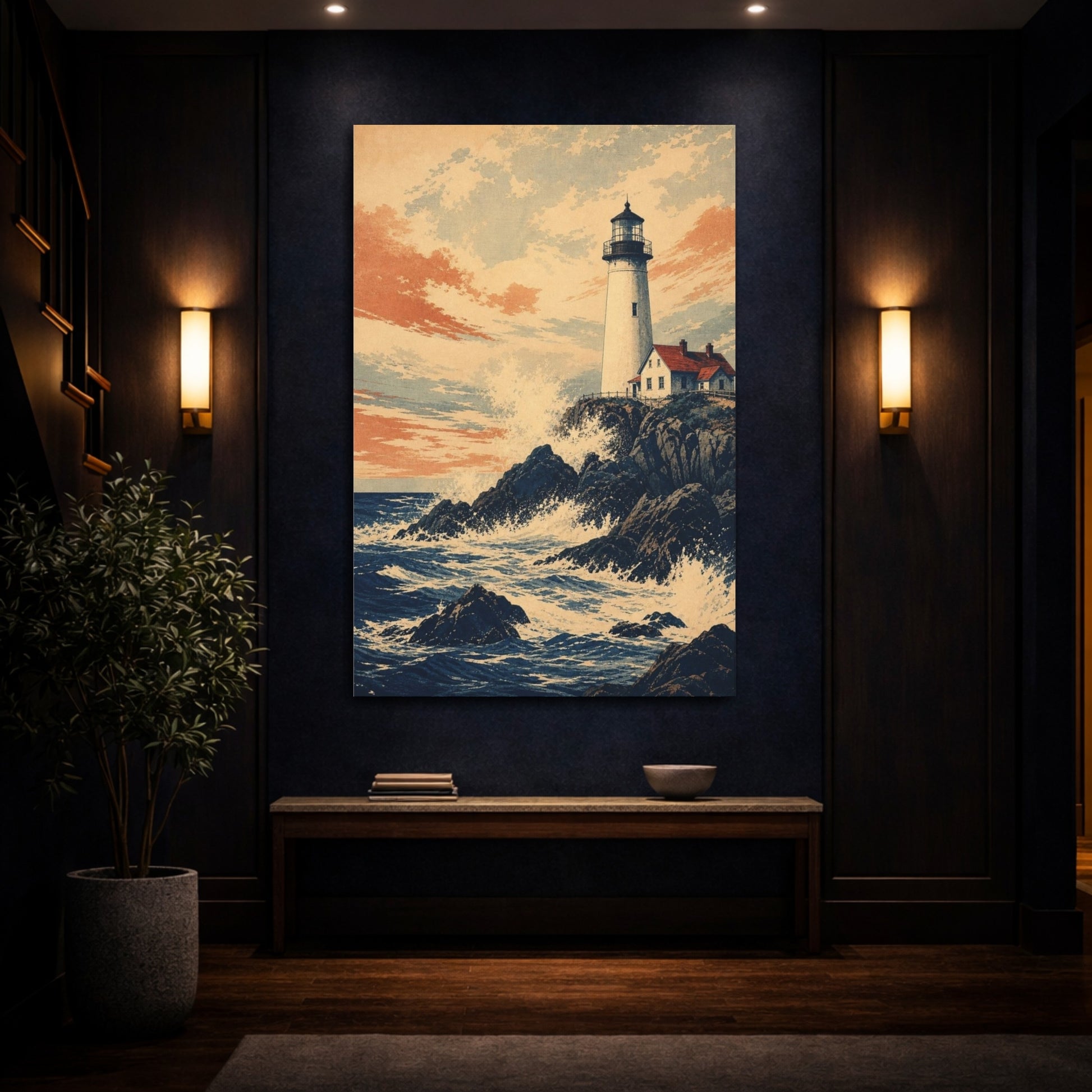 Mockup 4. Rocky Coast Lighthouse shown as canvas print