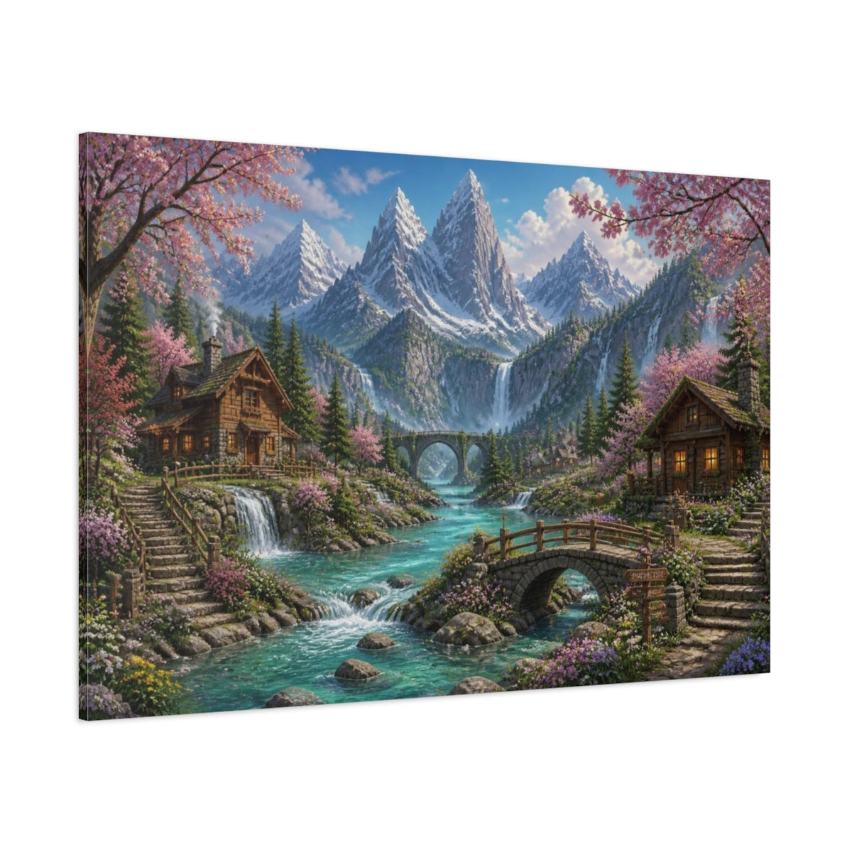 Side Mockup 1. Rocky Mountain Spring Cottages shown as canvas print