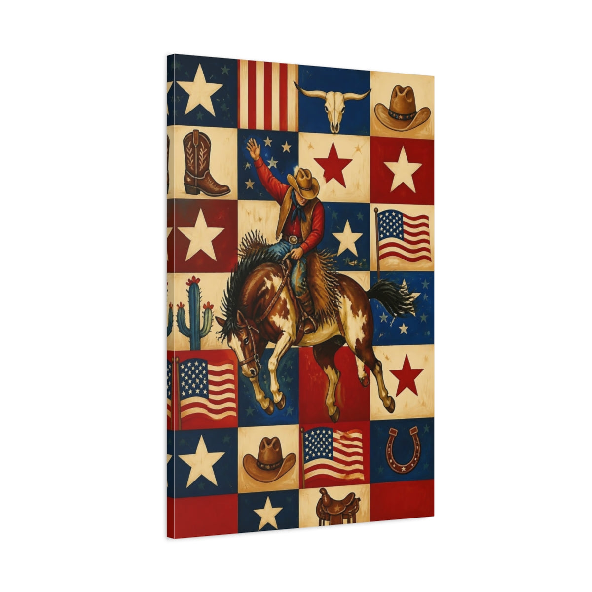 Main Mockup. Rodeo Cowboy Rider shown as canvas print