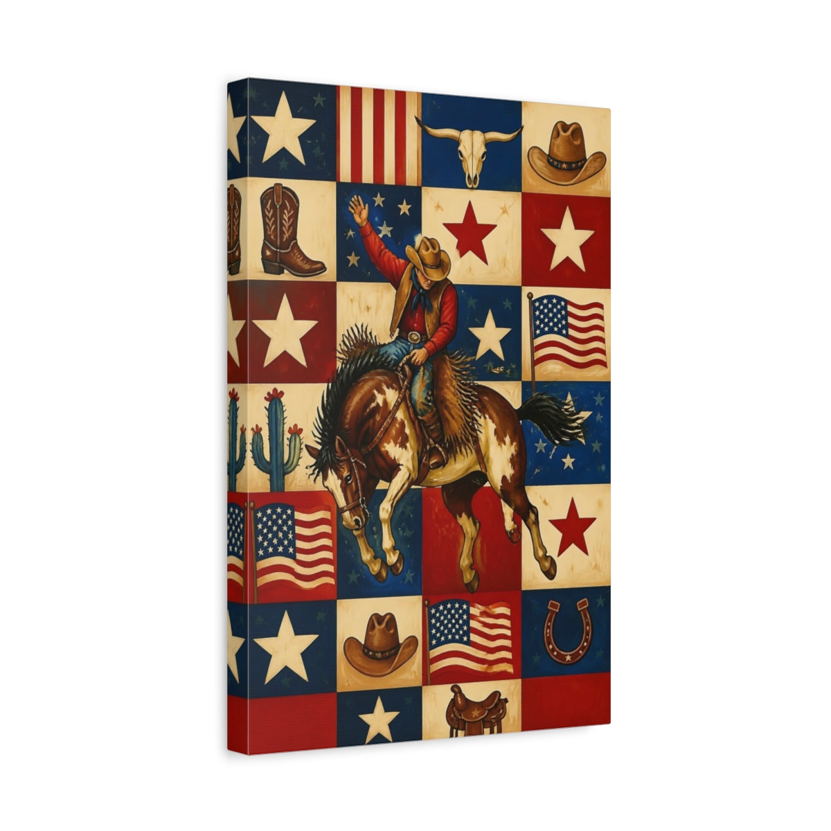 Side Mockup 4. Rodeo Cowboy Rider shown as canvas print