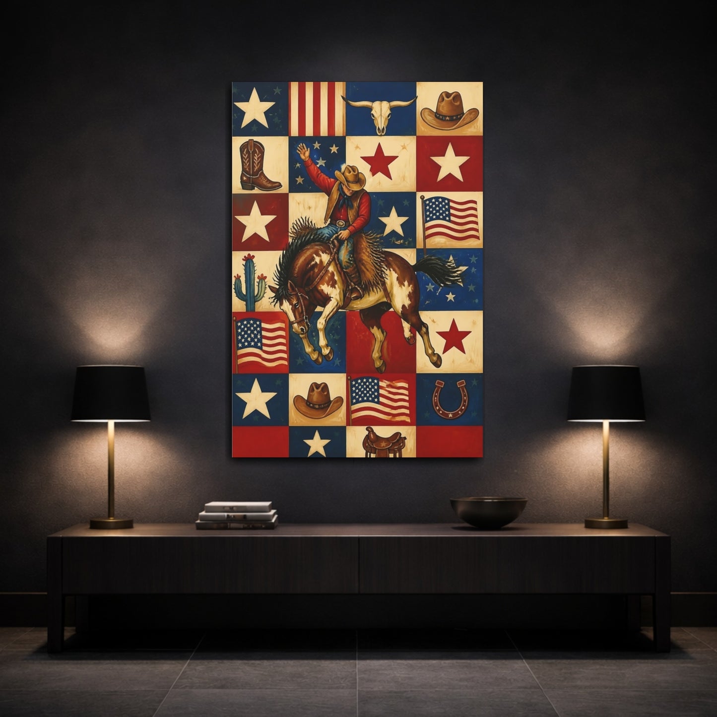 Mockup 3. Rodeo Cowboy Rider shown as canvas print