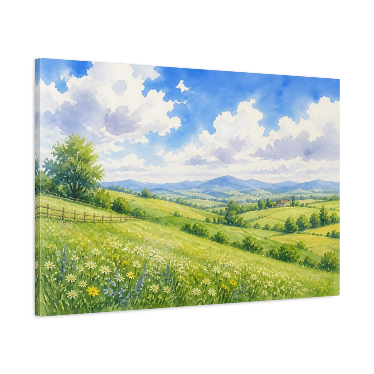 Main Mockup. Rolling Green Landscape shown as canvas print