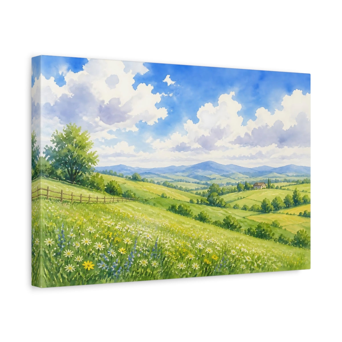 Side Mockup 4. Rolling Green Landscape shown as canvas print