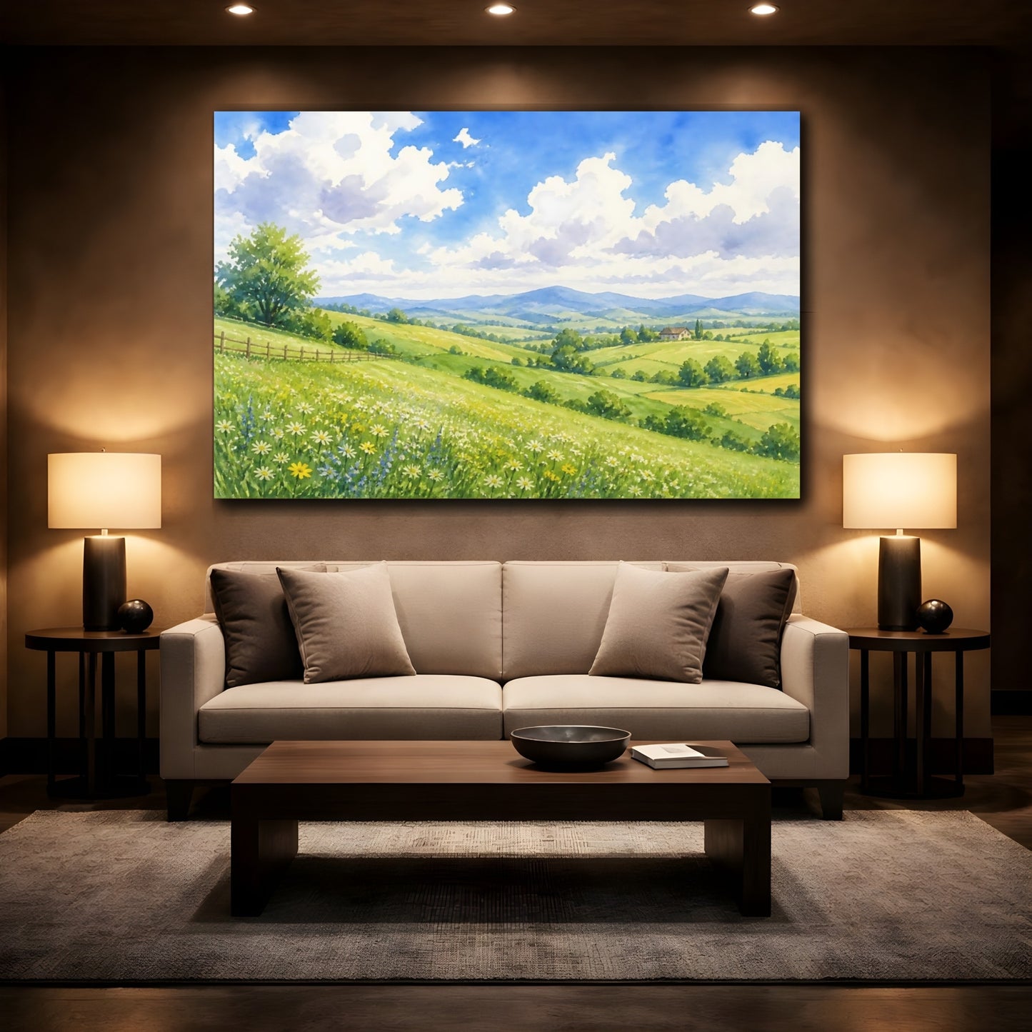 Mockup 2. Rolling Green Landscape shown as canvas print
