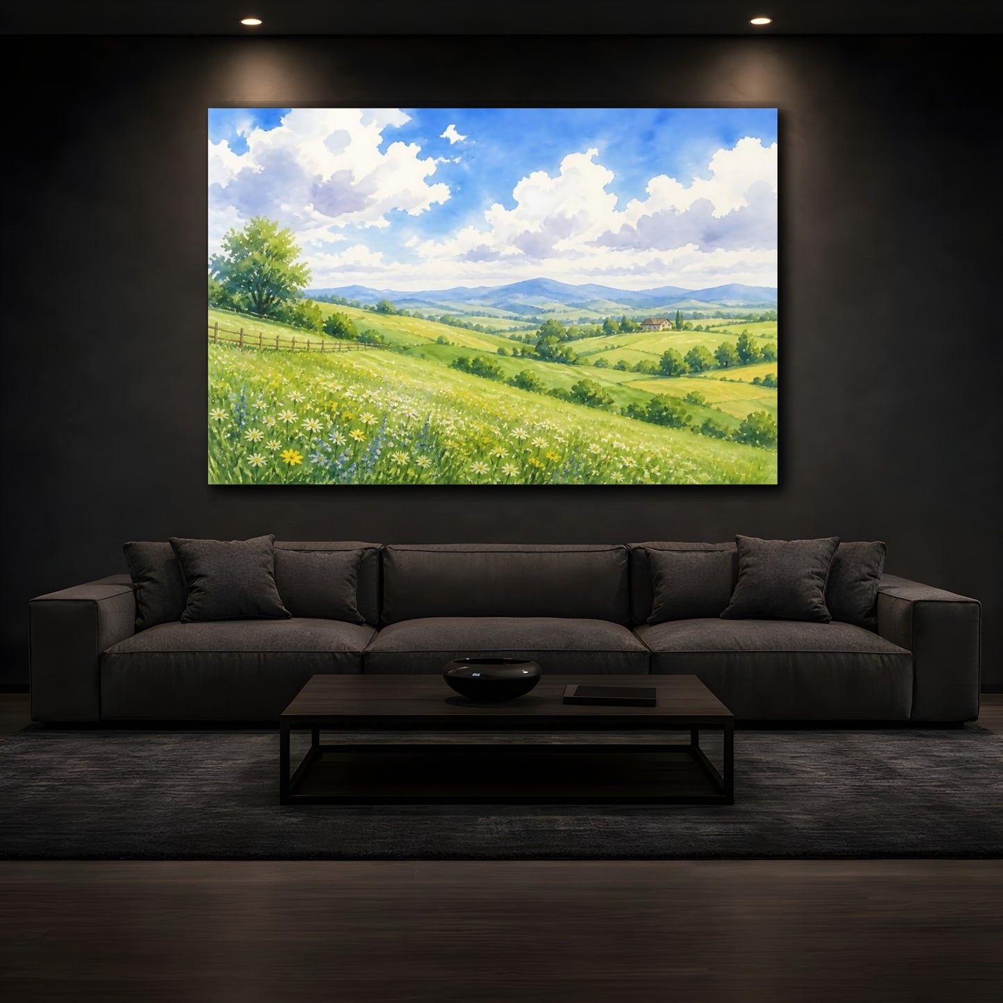 Mockup 3. Rolling Green Landscape shown as canvas print