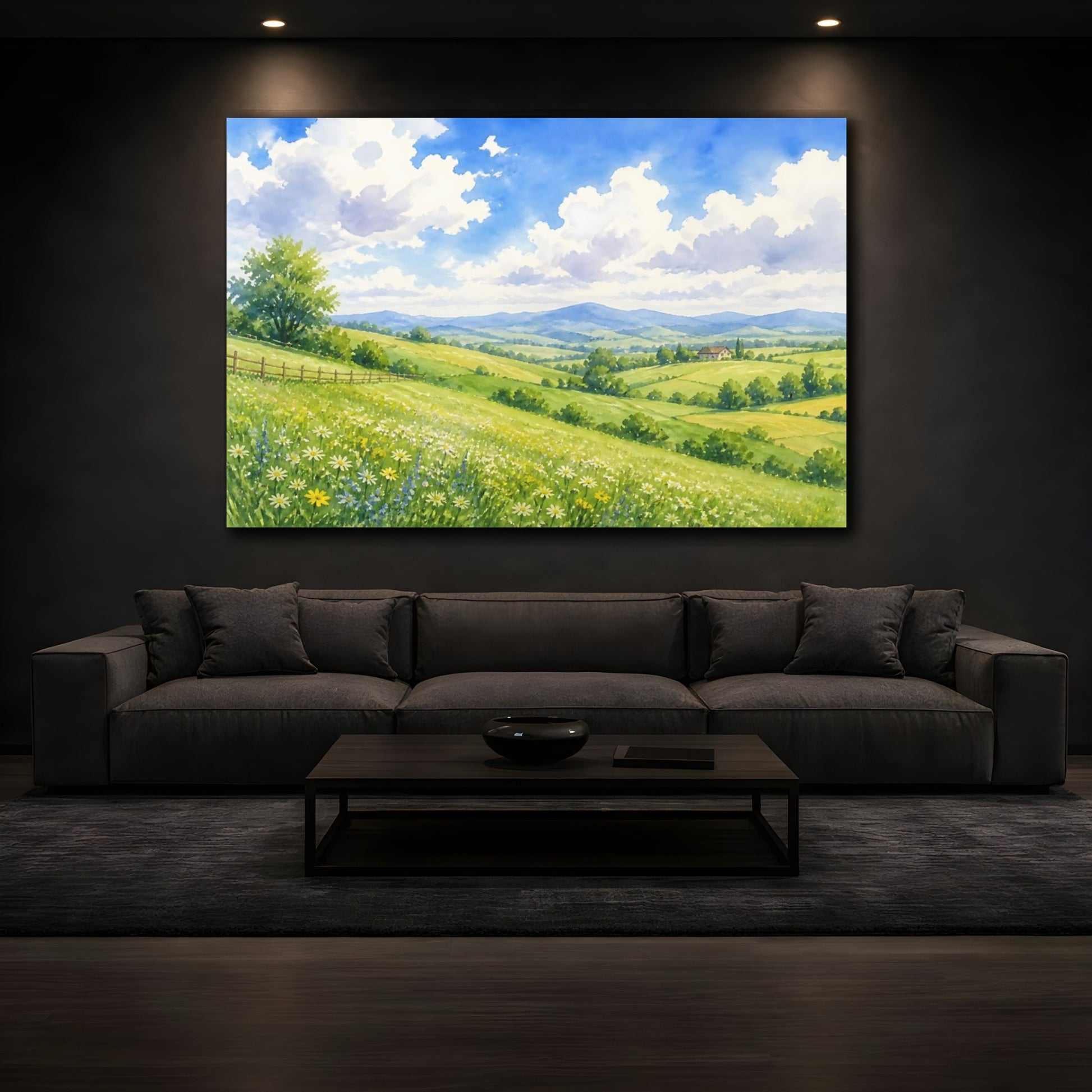 Mockup 3. Rolling Green Landscape shown as canvas print
