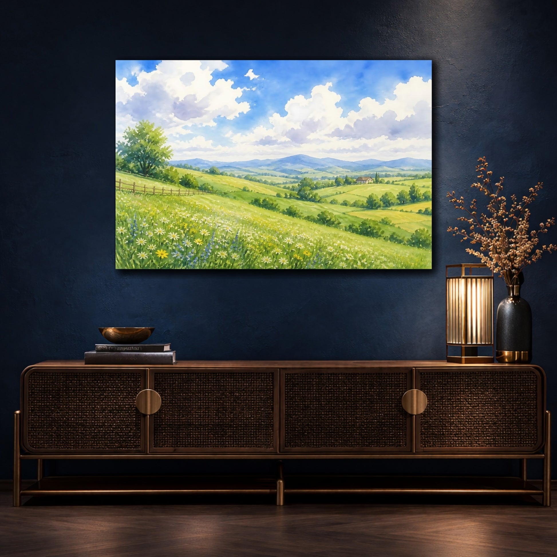 Mockup 4. Rolling Green Landscape shown as canvas print