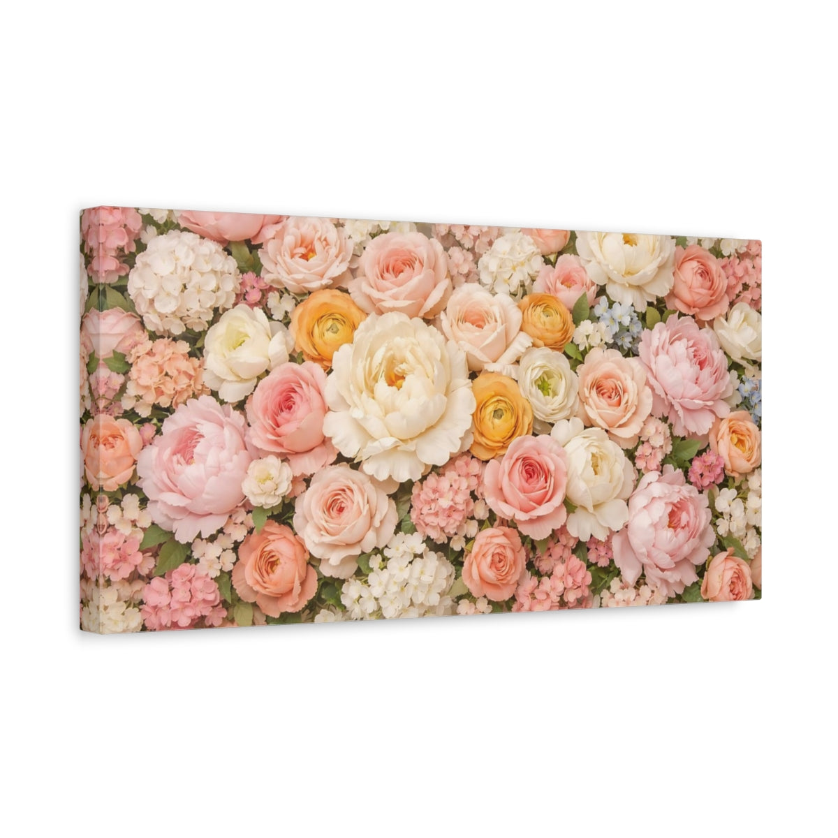Side Mockup 3. Floral Floral Bouquet Pastel Flowers shown as stretched canvas wall art
