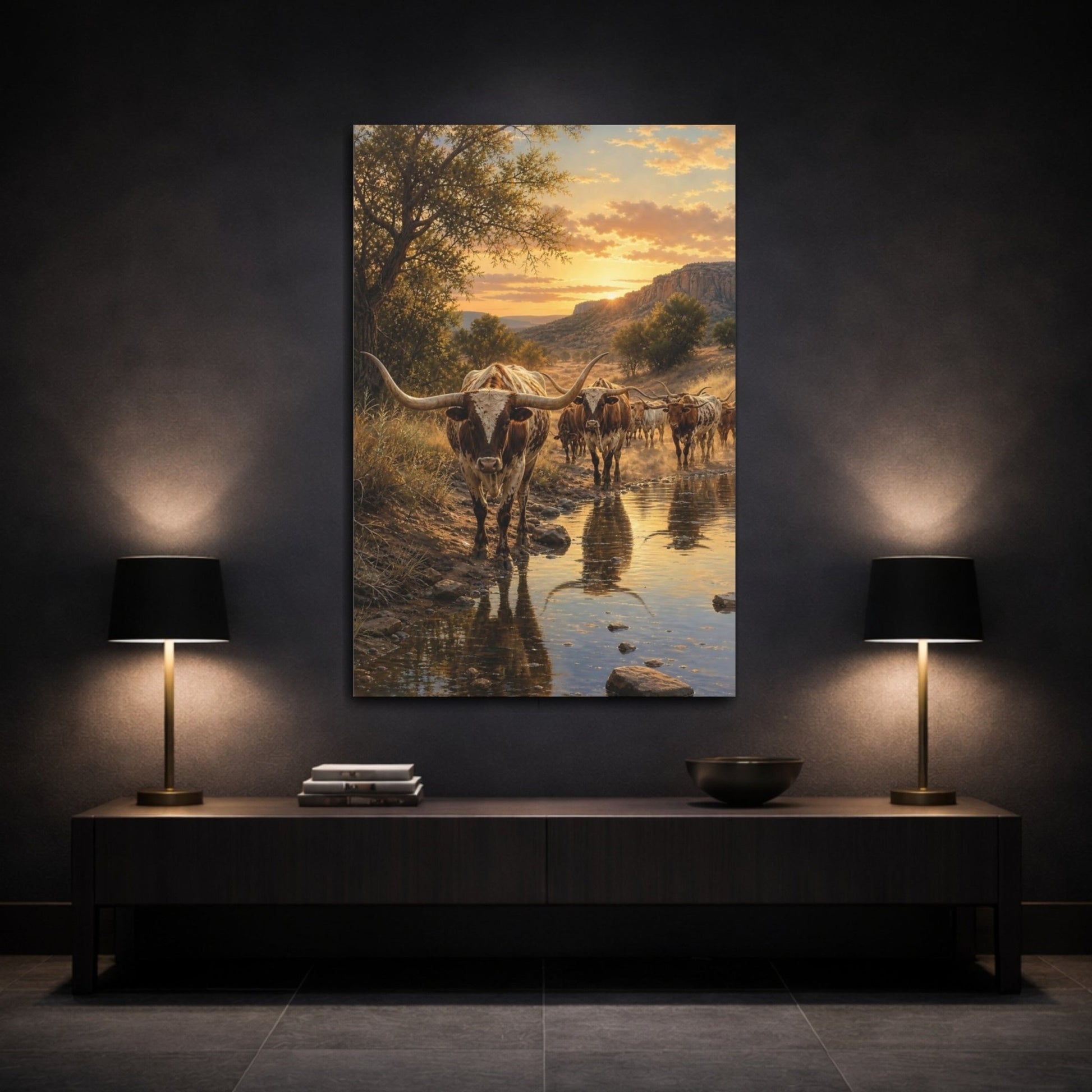 Romantic Realism With Golden Natural Light Canvas Print – Realistic Living Room, Above Fireplace - YesArtYes