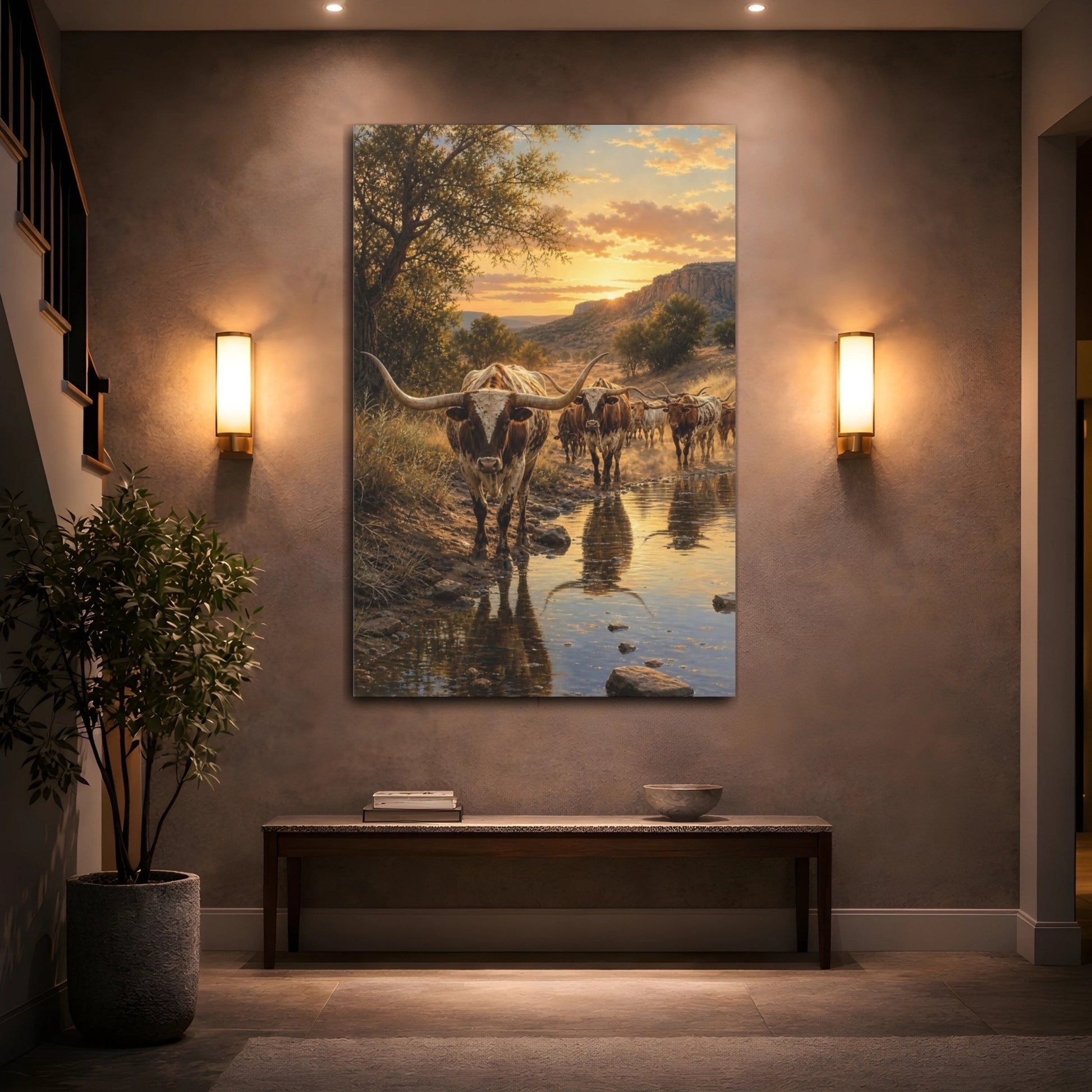 Romantic Realism With Golden Natural Light Canvas Print – Realistic Living Room, Above Fireplace - YesArtYes