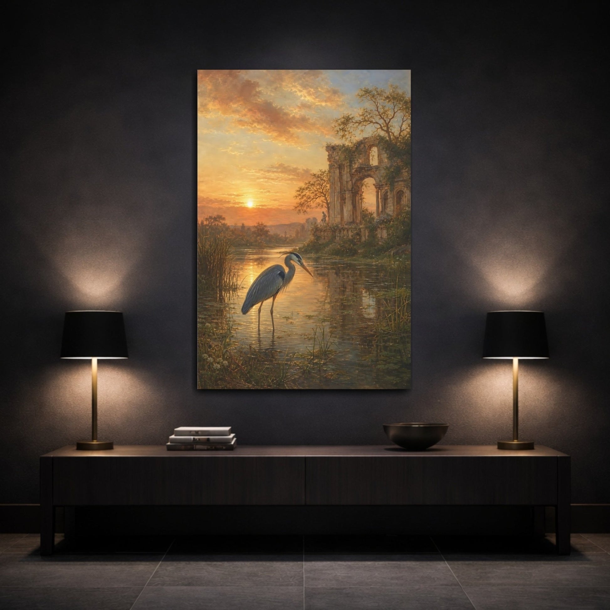 Romantic Ruin Landscape In Antique Oil Canvas Print – Living Room, Above Fireplace - YesArtYes