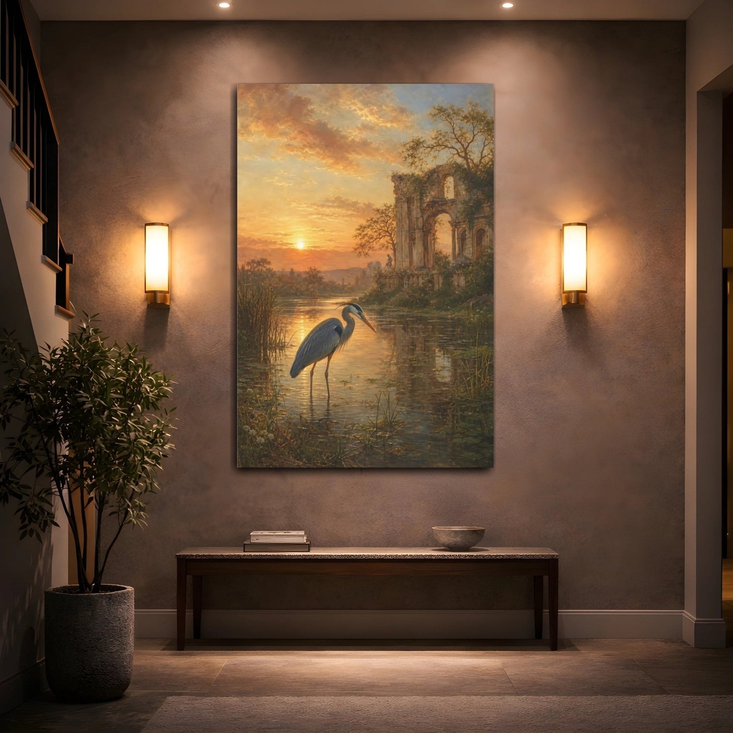 Romantic Ruin Landscape In Antique Oil Canvas Print – Living Room, Above Fireplace - YesArtYes