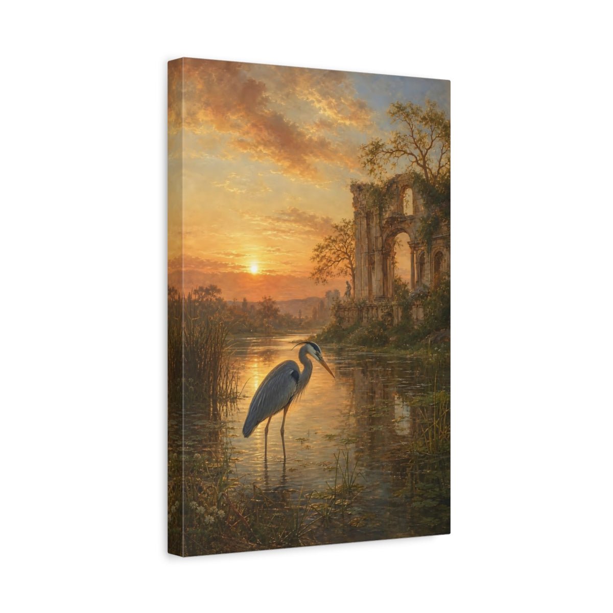 Romantic Ruin Landscape In Antique Oil Canvas Print – Living Room, Above Fireplace - YesArtYes