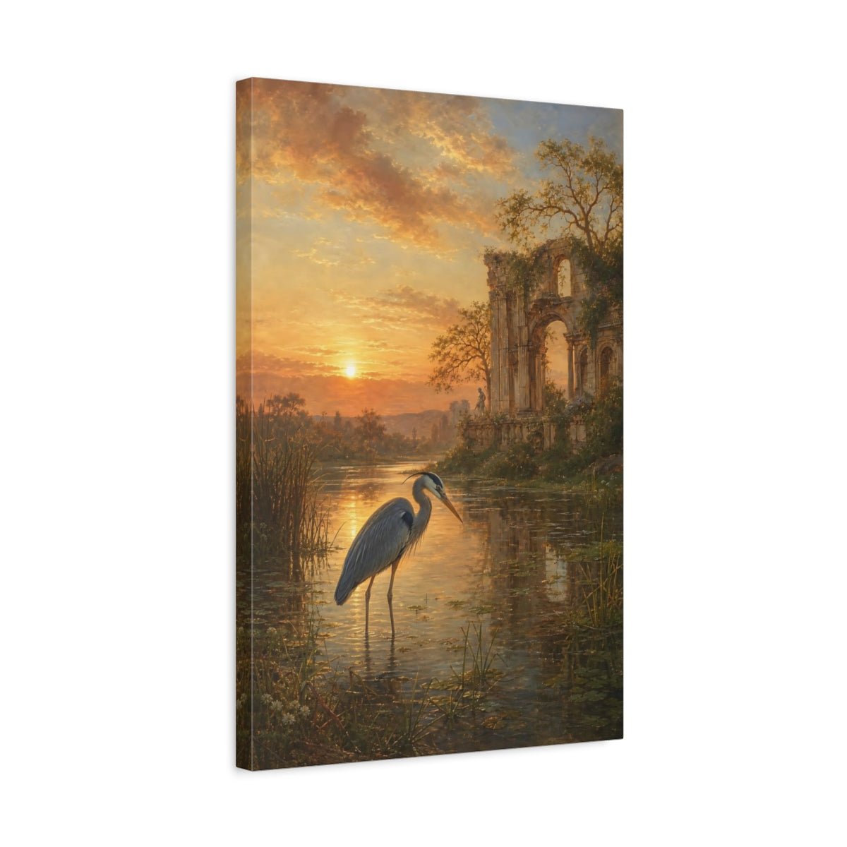 Romantic Ruin Landscape In Antique Oil Canvas Print – Living Room, Above Fireplace - YesArtYes