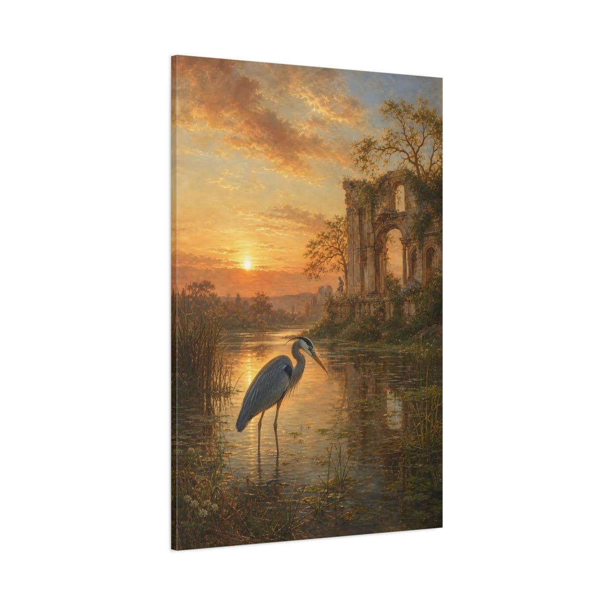 Romantic Ruin Landscape In Antique Oil Canvas Print – Living Room, Above Fireplace - YesArtYes