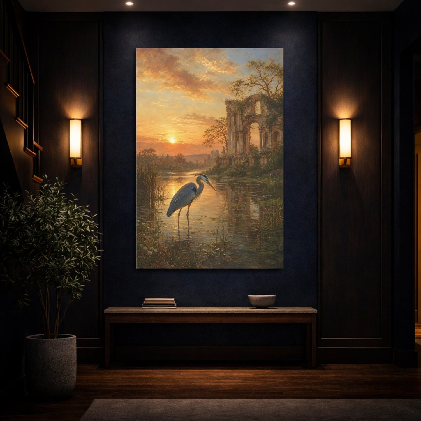 Romantic Ruin Landscape In Antique Oil Canvas Print – Living Room, Above Fireplace - YesArtYes