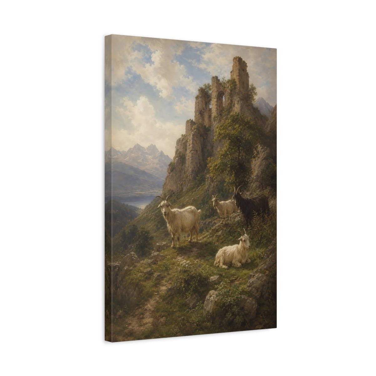 Romantic Ruin Landscape In Antique Oil Canvas Wall Art Print – Vintage Living Room, Large - YesArtYes