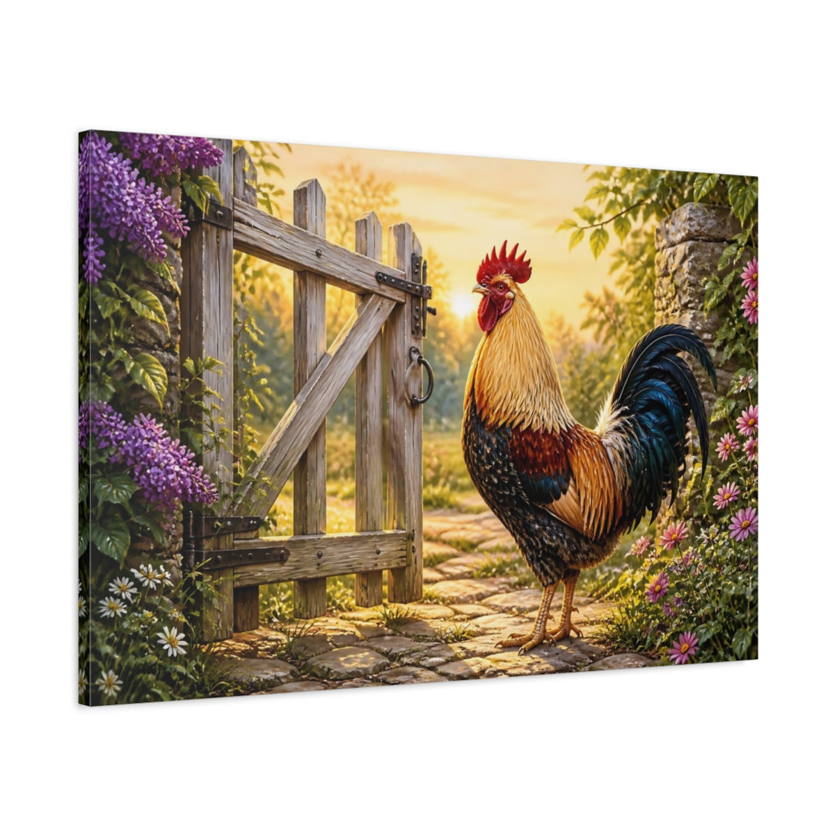 Main Mockup. Rooster Farm Animals Gate shown as canvas print
