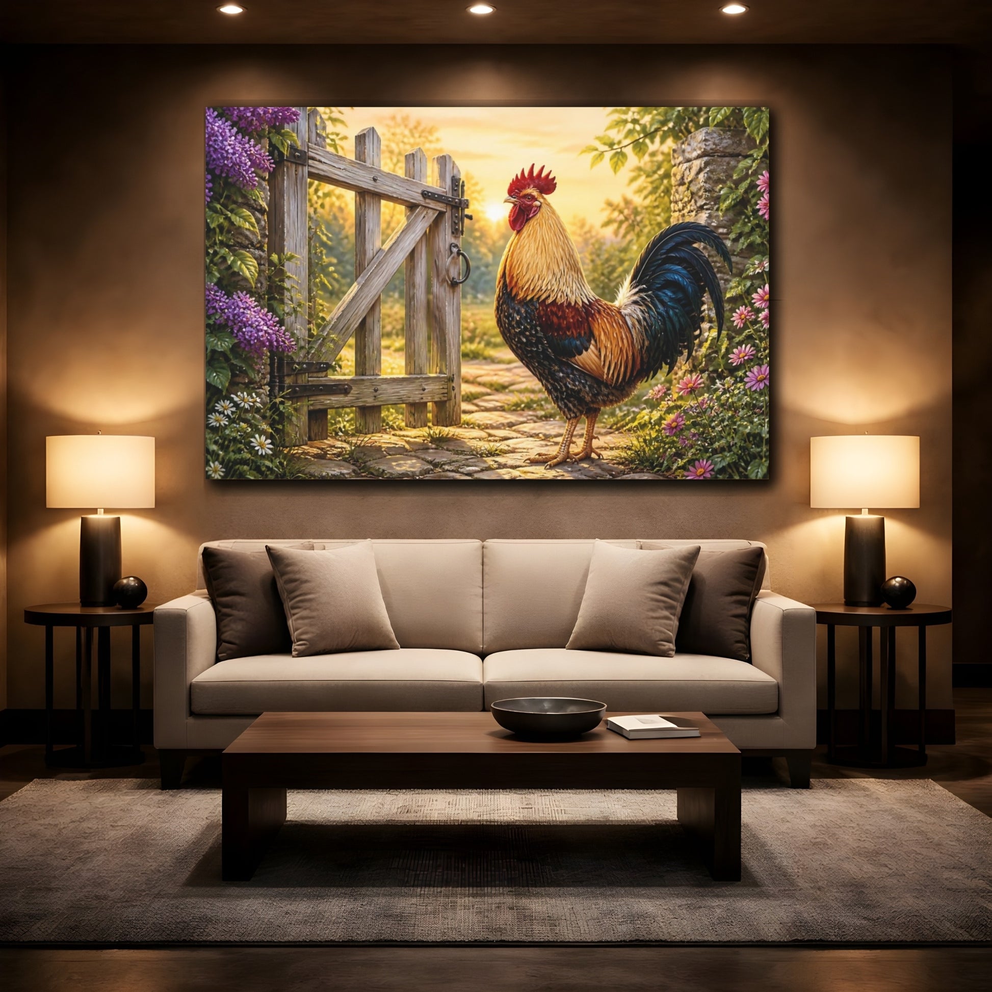 Mockup 2. Rooster Farm Animals Gate shown as canvas print