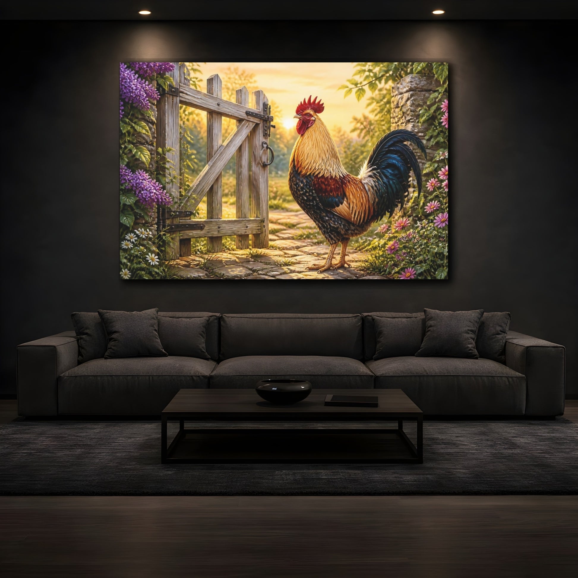 Mockup 3. Rooster Farm Animals Gate shown as canvas print