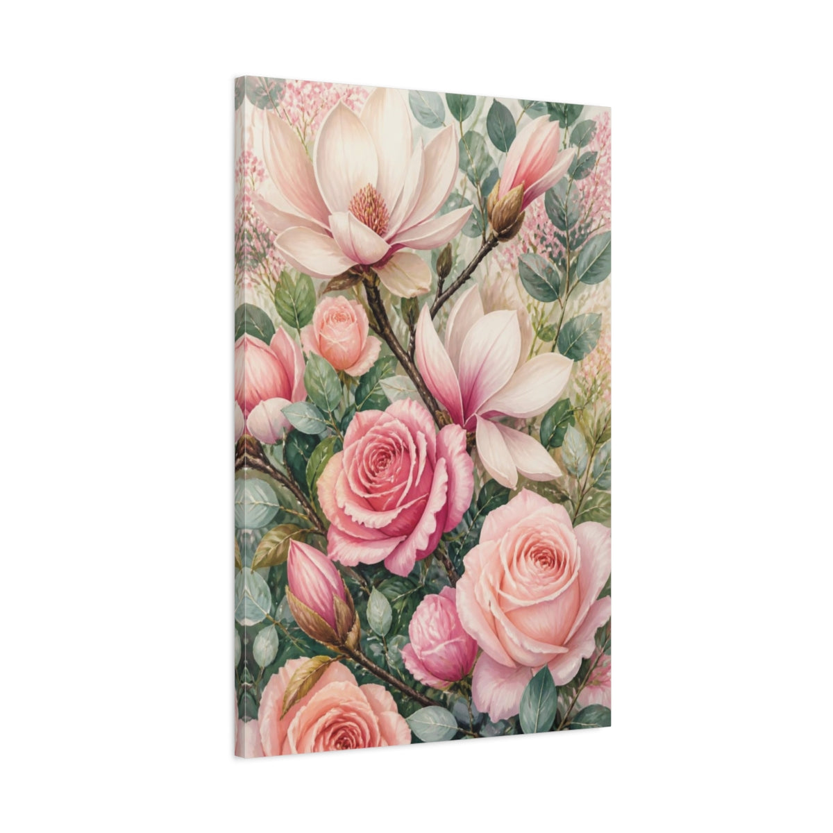 Main Mockup. Rose And Magnolia Flowers shown as canvas print