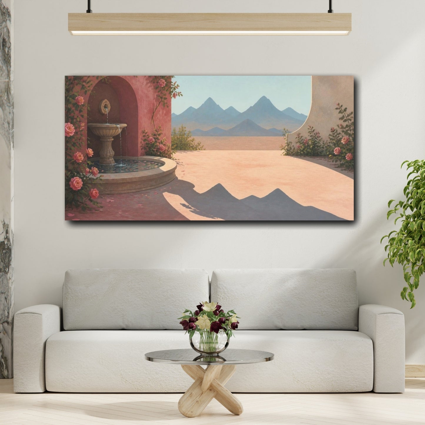 Mockup 2. Rose Courtyard Fountain shown as canvas print