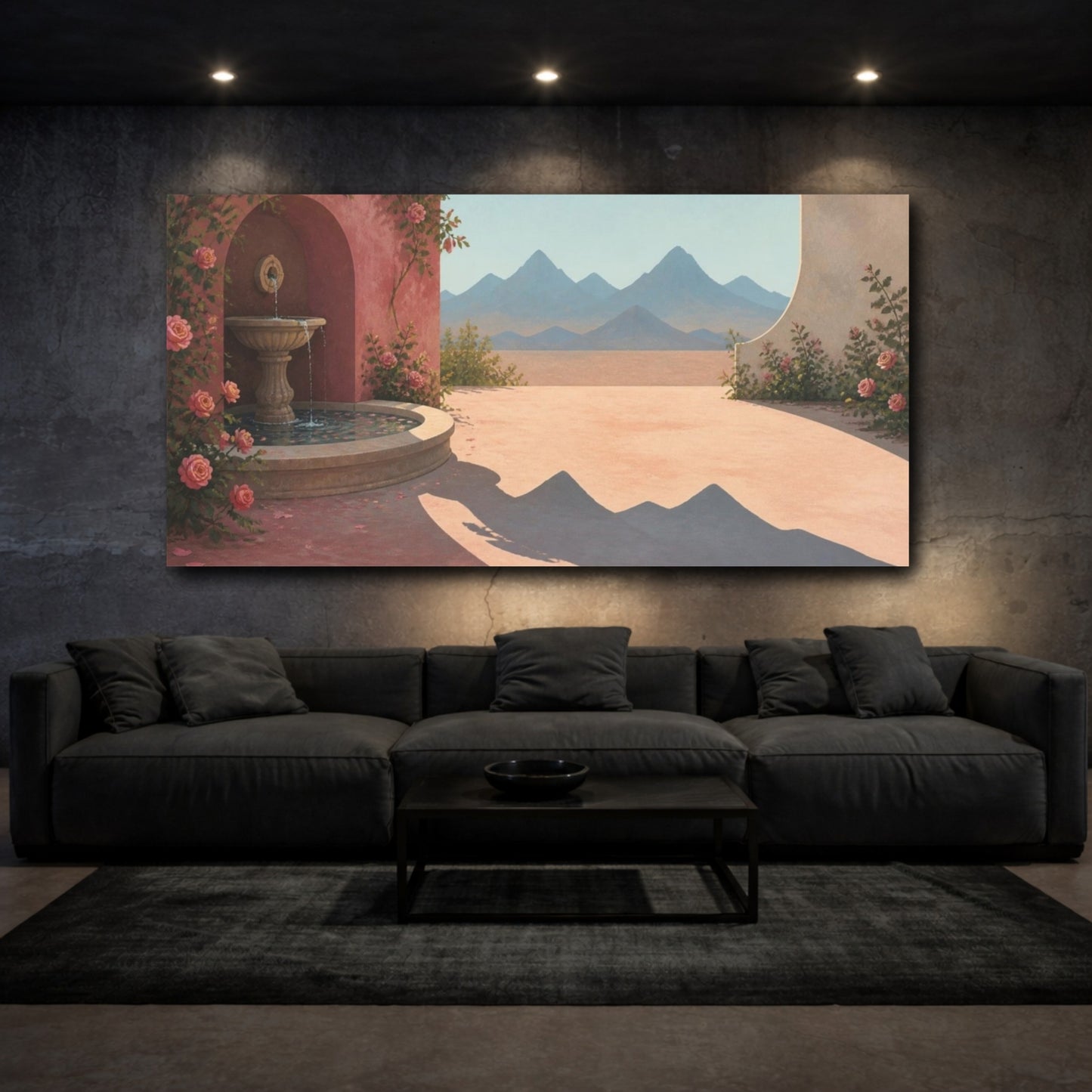 Mockup 3. Rose Courtyard Fountain shown as canvas print