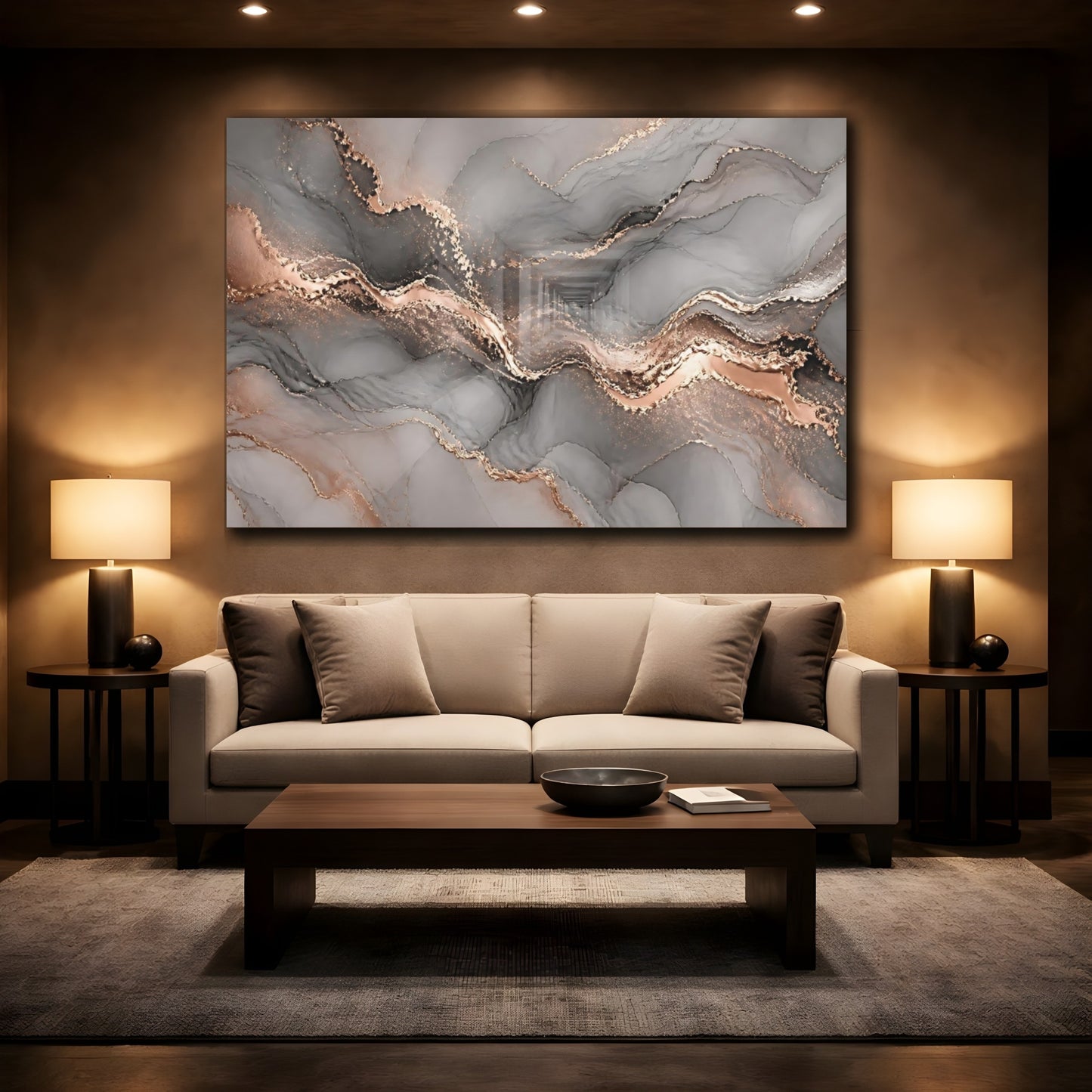 Mockup 2. Rose Gold Marble Veins shown as canvas print