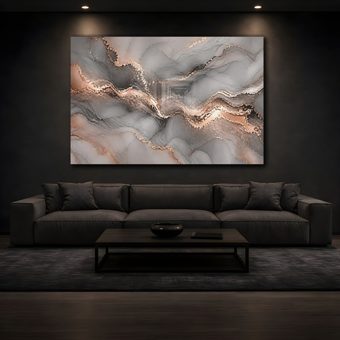 Mockup 3. Rose Gold Marble Veins shown as canvas print