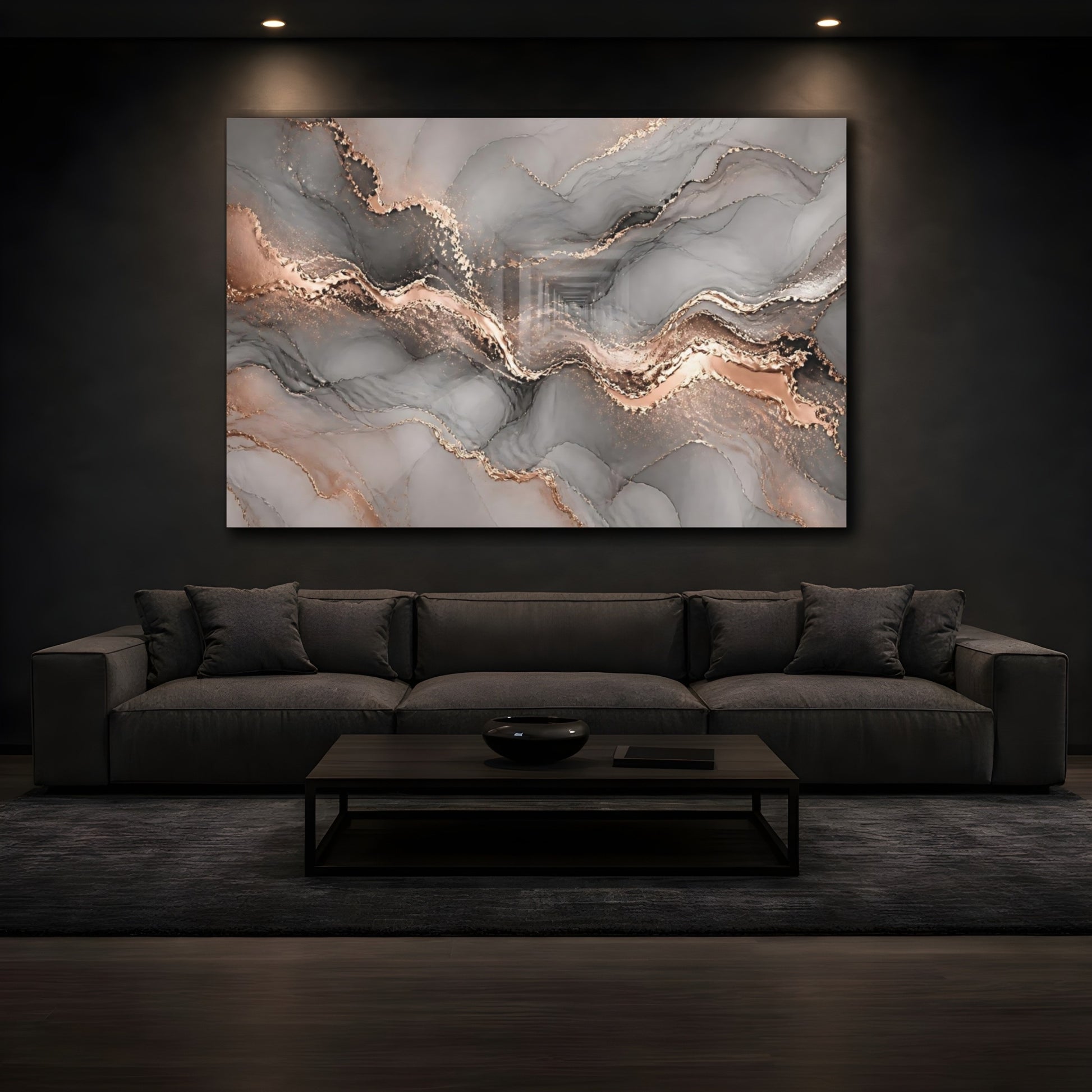 Mockup 3. Rose Gold Marble Veins shown as canvas print
