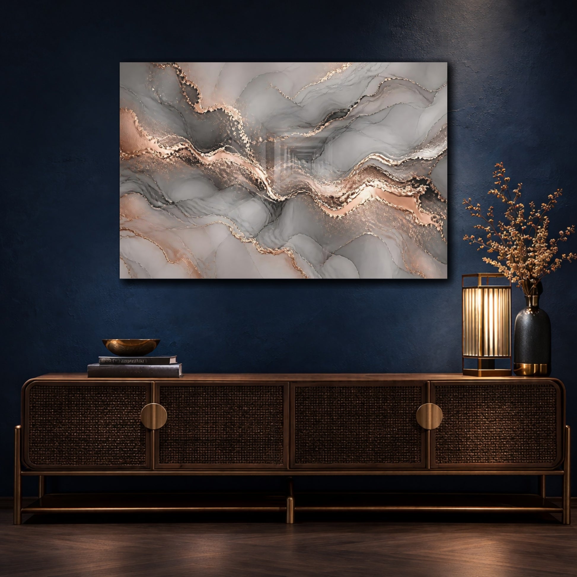 Mockup 4. Rose Gold Marble Veins shown as canvas print