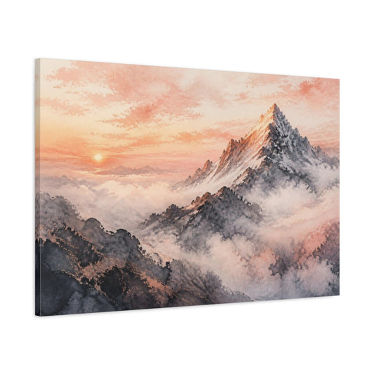 Main Mockup. Rose-Gold Mountain Dawn shown as canvas print