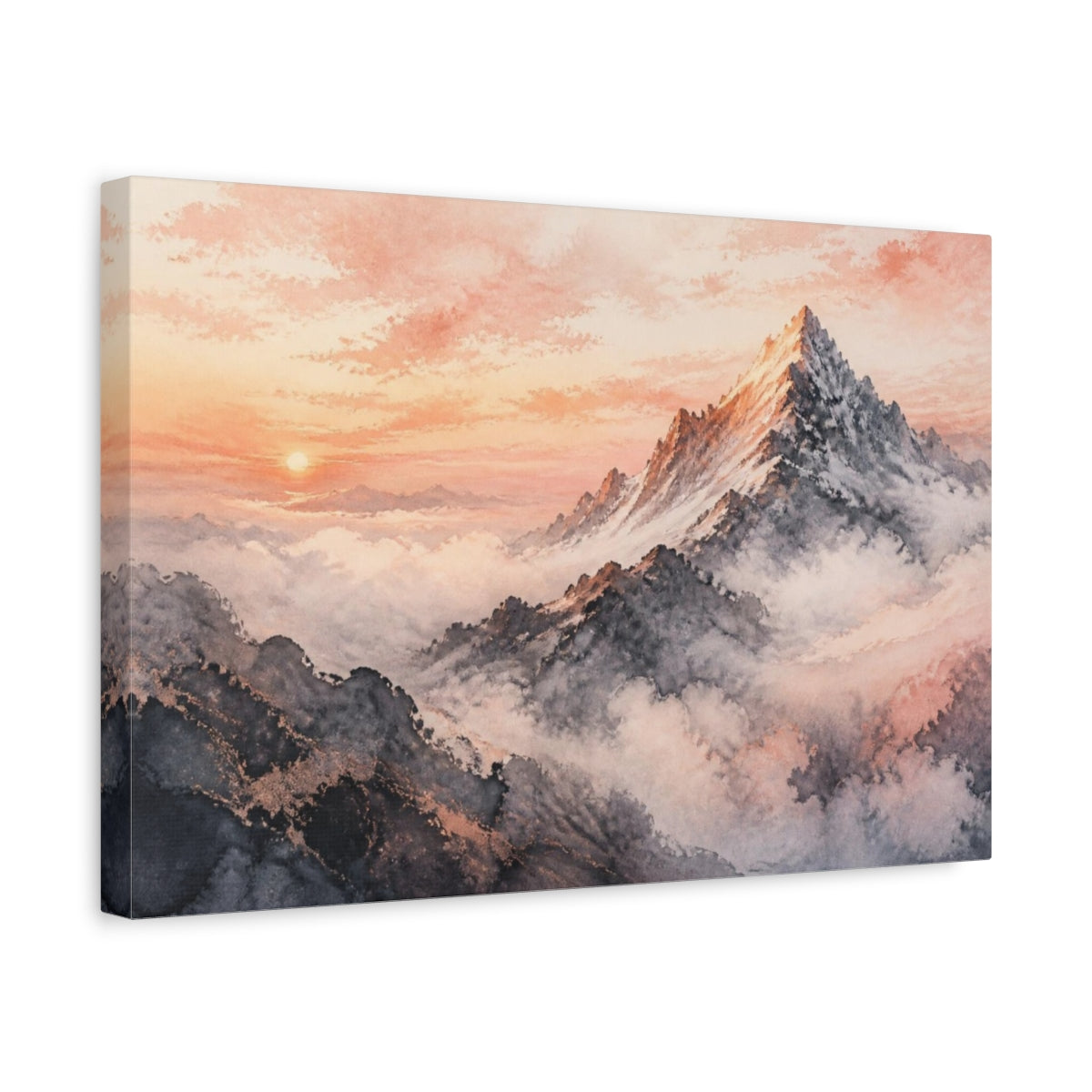 Side Mockup 4. Rose-Gold Mountain Dawn shown as canvas print